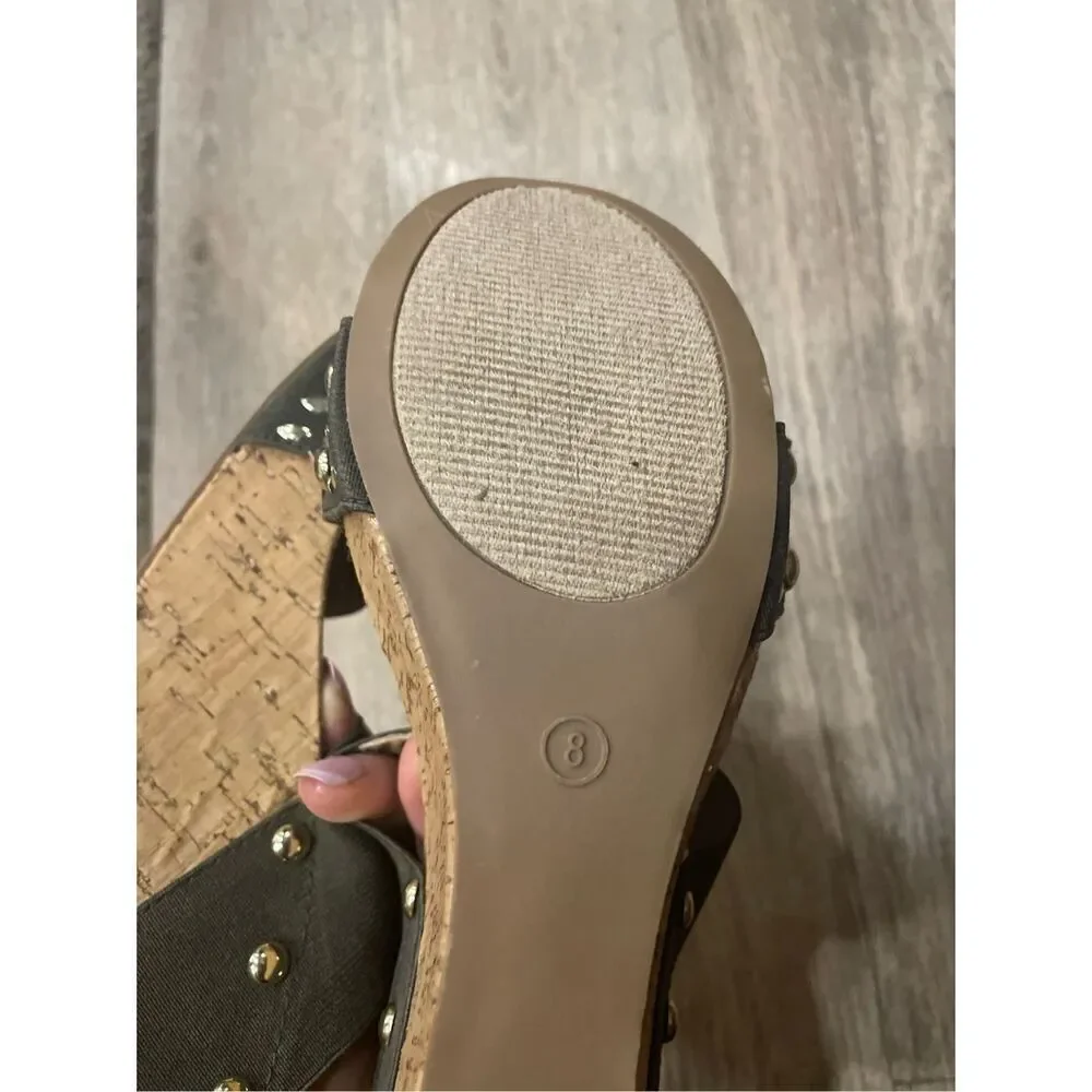 Cato Cork Wedge Heels Olive Green Size 8